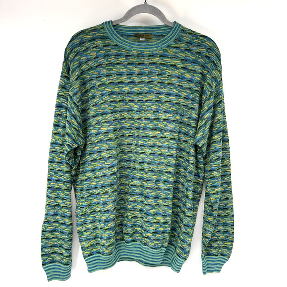 Kilgore Trout Other - Kilgore Trout Italian Sweater Mens V XL Teal Geometric Striped Crew Granpacore